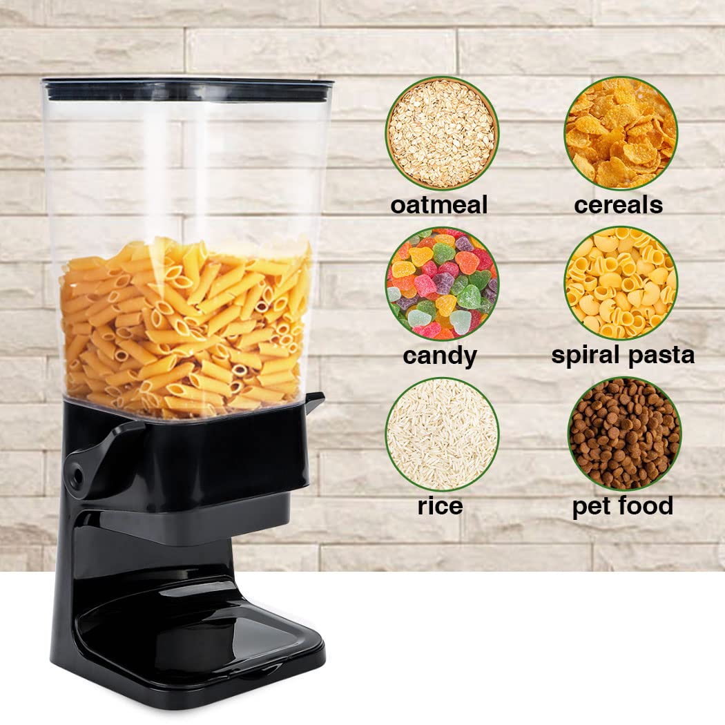 Tokokimo 2-Piece Black Cereal Dispenser - Countertop Food Storage Container for Grains, Nuts, Candy, Oatmeal, Snacks, Pet Food - Perfect for Kitchen, Pantry, Breakfast Nook & Pet Feeding Station
