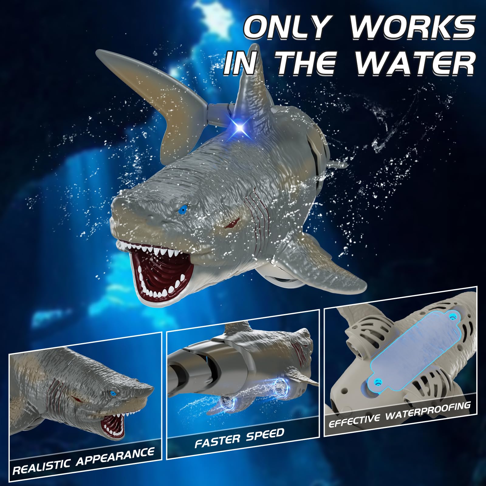 2.4GHz Rechargeable Remote Control Shark Toy for Kids - Realistic Swimming Pool & Outdoor Water Toy with LED Lights - Perfect Gift for Boys & Girls Ages 6+ - Fun Summer Pool Party & Beach Playtime