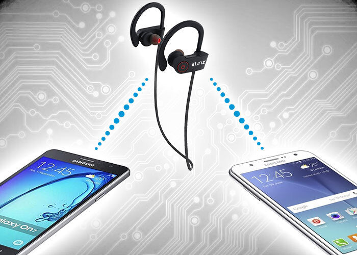 Elinz Bluetooth 4.1 Wireless Headphones with Built-in Mic - Lightweight Stereo Earphones for Sports, Running, Gym & Mobile Use - Sweatproof Wireless Earbuds for iPhone & Android