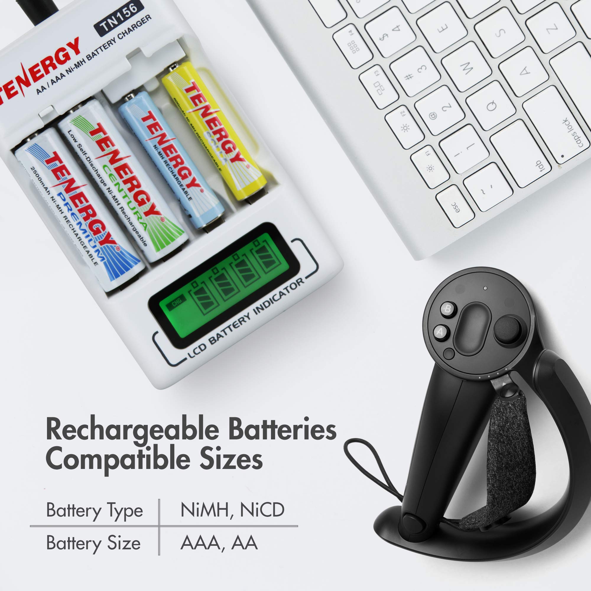 Tenergy TN156 4-Bay AA/AAA NiMH NiCD LCD Battery Charger - Fast Charging for Rechargeable Batteries | Perfect for Cameras, Game Controllers, Toys & Household Electronics