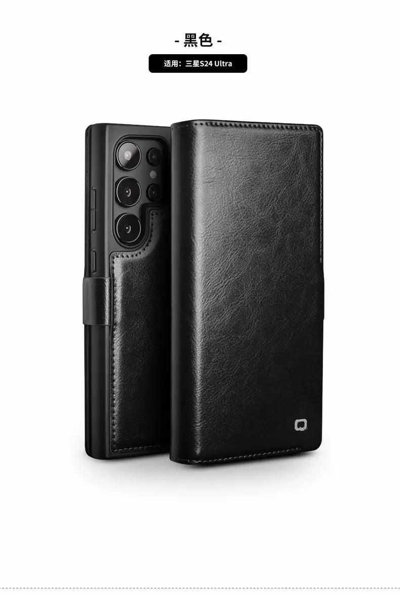 Qialino Genuine Leather Wallet Case for Samsung Galaxy S24 - Slim Protective Cover with Card Slots (Perfect for Everyday Use & Travel)