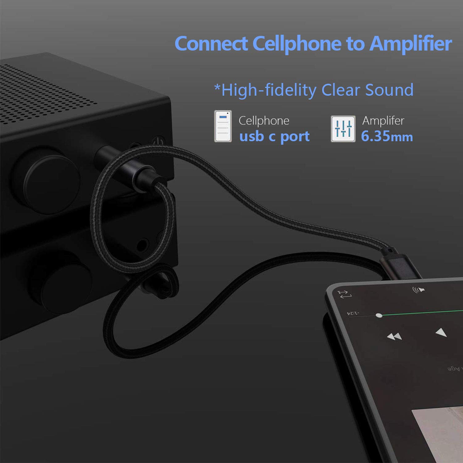 USB C to 6.35mm (1/4 inch) TRS Stereo Audio Cable - 3.3FT Gold Plated Connector - Compatible with Pixel 4XL, Galaxy Note 10+/S20+, Amplifiers, Speakers, Headphones & Mixing Consoles - Perfect for Home Studio, Live Performances & Professional Audio Setups