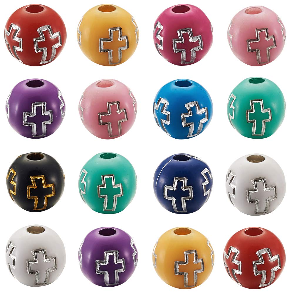 KISSITTY 300pcs 8mm Round Cross Loose Beads - 10 Color Acrylic Spacer Beads for DIY Jewelry Making, Bracelets, Necklaces & Craft Projects