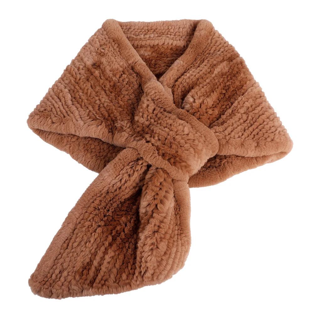 Luxury Hand-Knitted Women's Winter Rex Rabbit Fur Cape Shawl - Warm Elegant Wrap for Cold Weather, Parties & Special Occasions