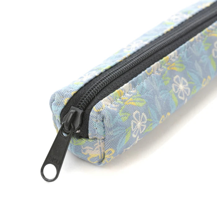 Nishijin Woven Pencil Case - Traditional Japanese Craft from Kyoto | Blue Grey Design with Marrying Mice Cut Paper Pattern | Perfect for School, Office & Gift Giving