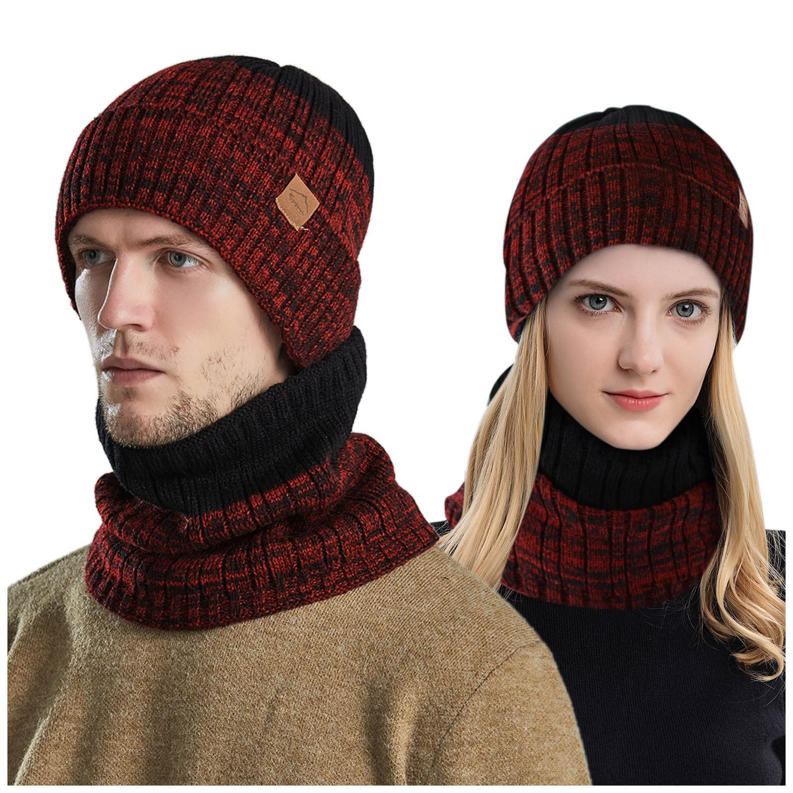 Men's & Women's Winter Beanie Hat and Scarf Set - Fleece Lined Knit Skull Cap & Neck Warmer for Cold Weather - Perfect for Skiing, Snowboarding, and Outdoor Winter Activities