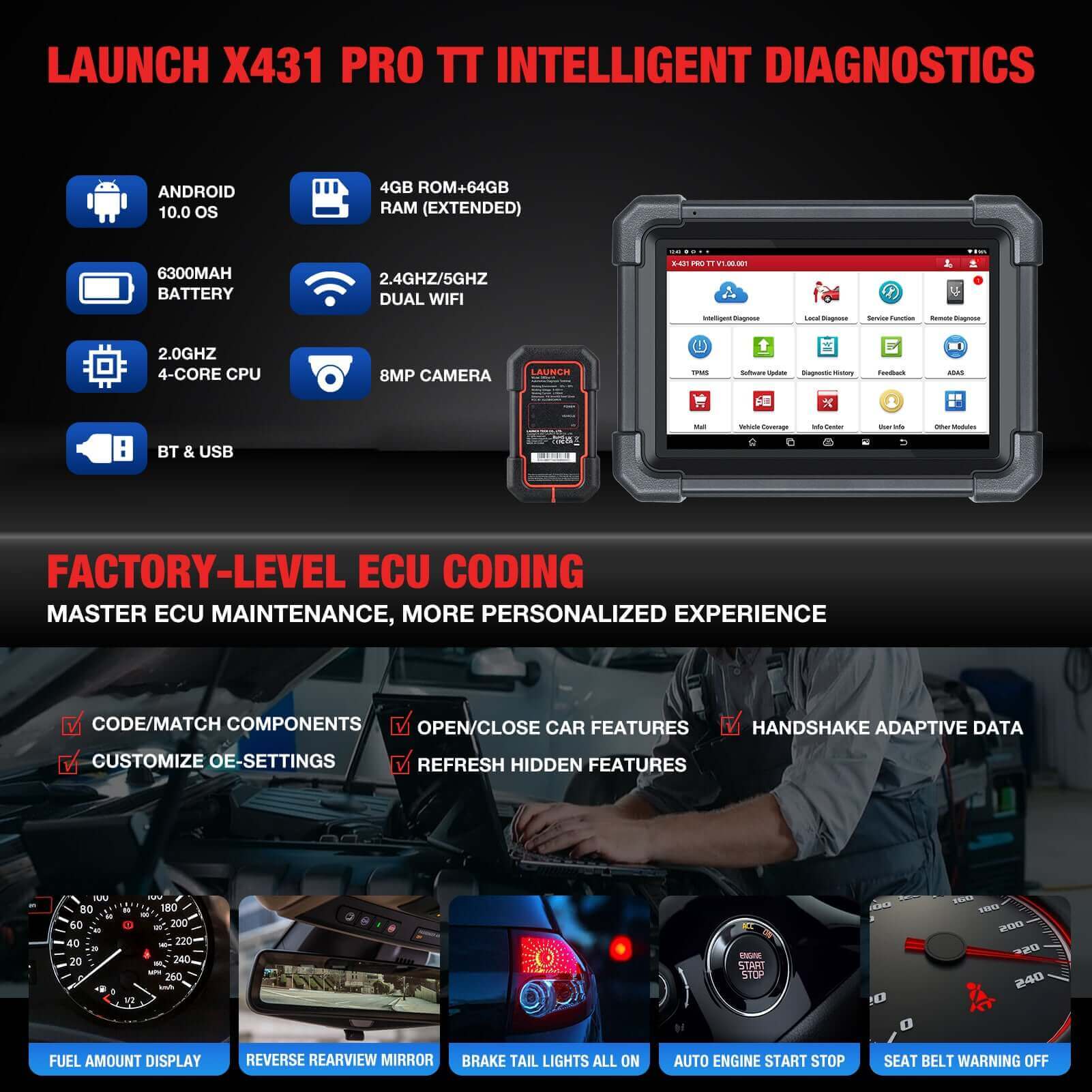 LAUNCH X431 PRO TT Bidirectional Scan Tool with DBS Car VII Connector - 37+ Resets, ECU Online Coding, CANFD Key IMMO for All Cars | Professional Automotive Diagnostic Scanner for Mechanics & DIY Enthusiasts