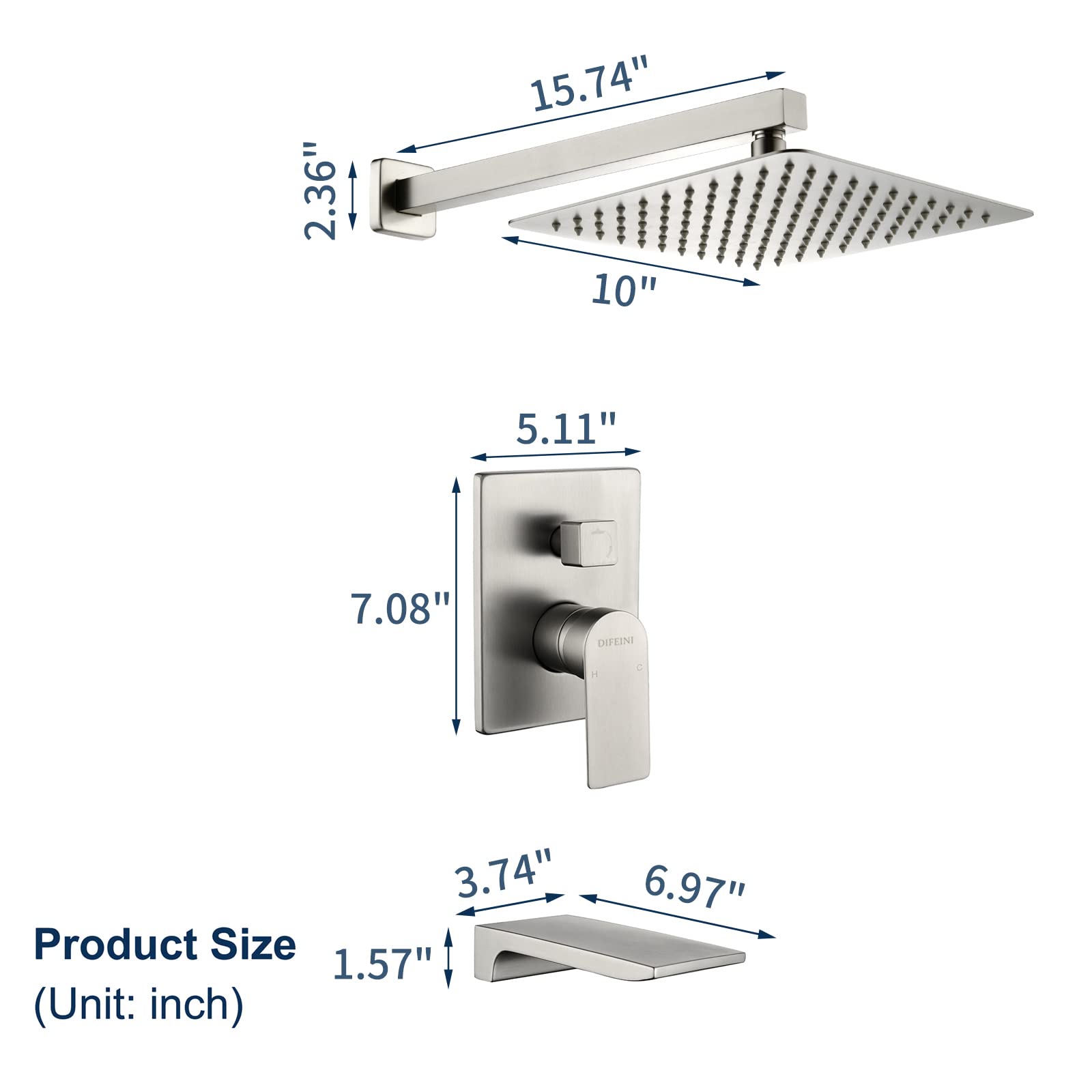 Brushed Nickel Wall Mounted Shower Faucet Set with Waterfall Tub Spout - Complete Shower Trim Kit & Rough-In Valve (Model 33010BN) for Bathroom Remodel & Luxury Spa Experience