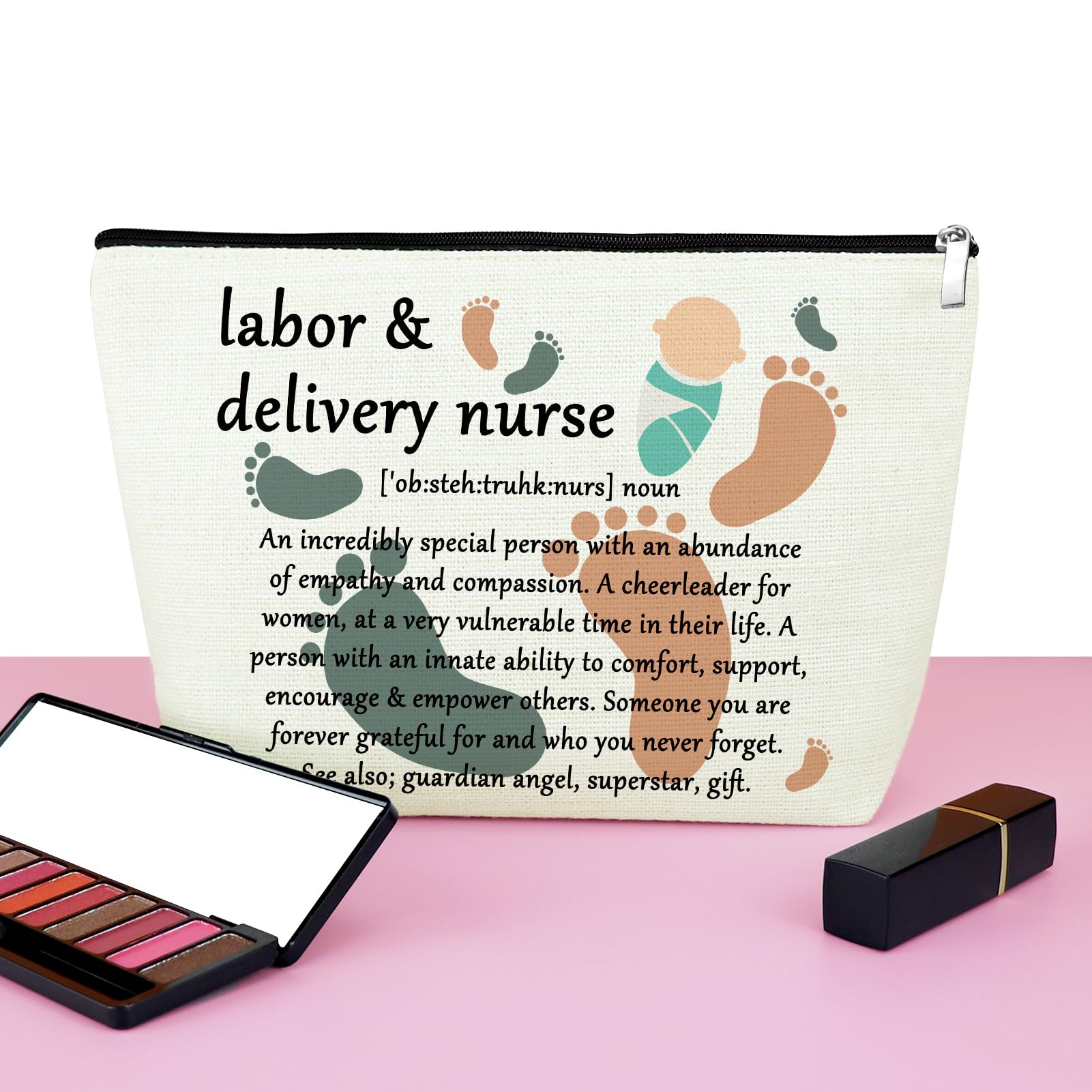 **Mxrymvu L&D Nurse Makeup Bag - Waterproof Cosmetic Pouch for Labor & Delivery Nurses - Perfect Thank You Gift for Nurses Week, Appreciation, or Superhero Nurse Inspirational Gifts (Great for Travel, Work, or Daily Use)**