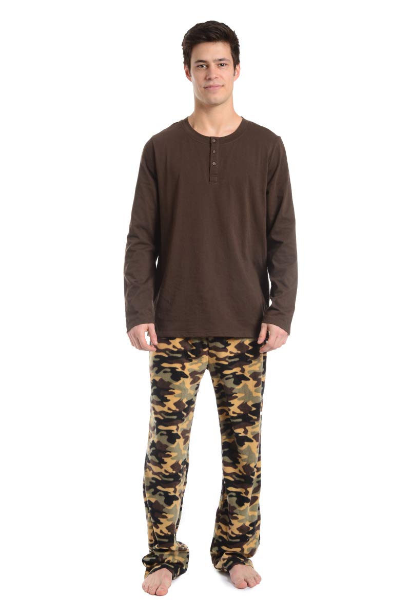 Cherokee Men's 2-Piece Henley Long Sleeve Top & Pajama Set - Soft Cotton Sleepwear for Men, Multi-Color Striped - Perfect for Lounge Wear, Sleepwear & Relaxation at Home