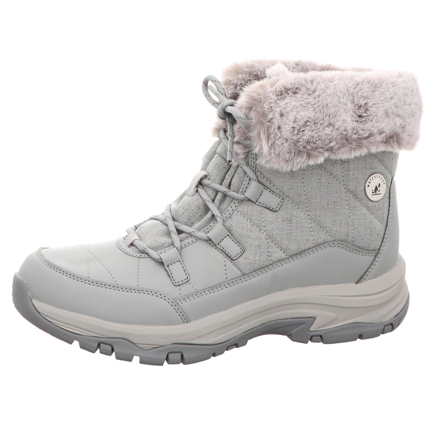 Skechers Women's Trego Winter Waterproof Ankle Boots with Fur Collar - Warm Grey Snow Boots for Cold Weather, Outdoor Walking & Winter Fashion