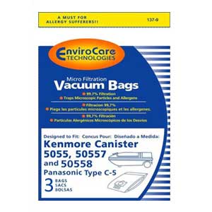 Kenmore 50558 Type C Canister Vacuum Bags (3-Pack) - Compatible with Kenmore Vacuums | HEPA Filter Replacement | Ideal for Pet Hair, Dust & Allergen Removal | Home & Office Cleaning Essentials