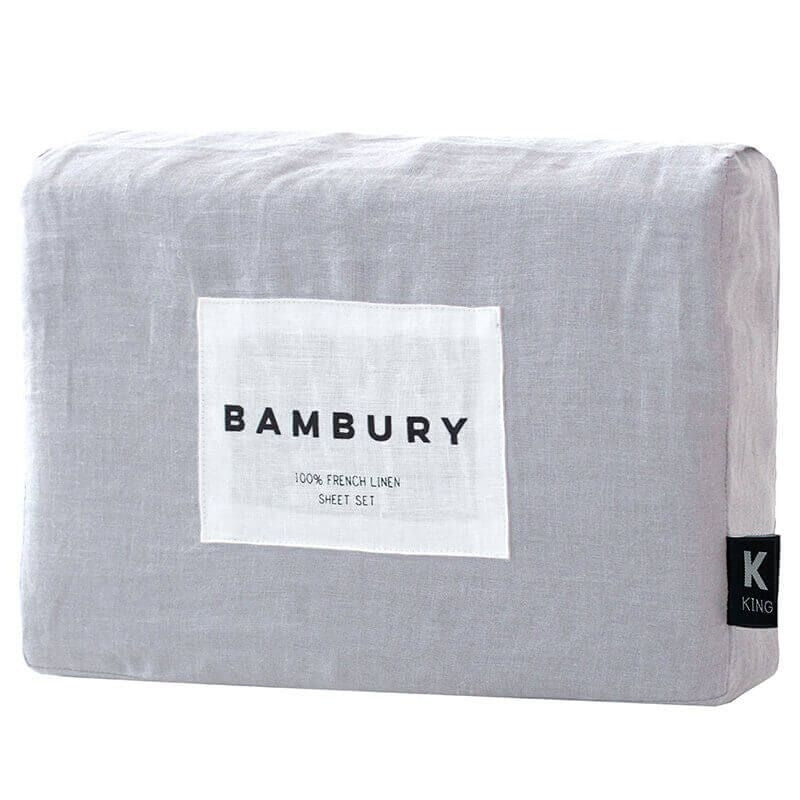 Bambury French Linen Sheet Set - Silver Gray Luxury Bedding for Queen Size Bed | Soft Breathable & Hypoallergenic | Perfect for Master Bedroom, Guest Room & Airbnb