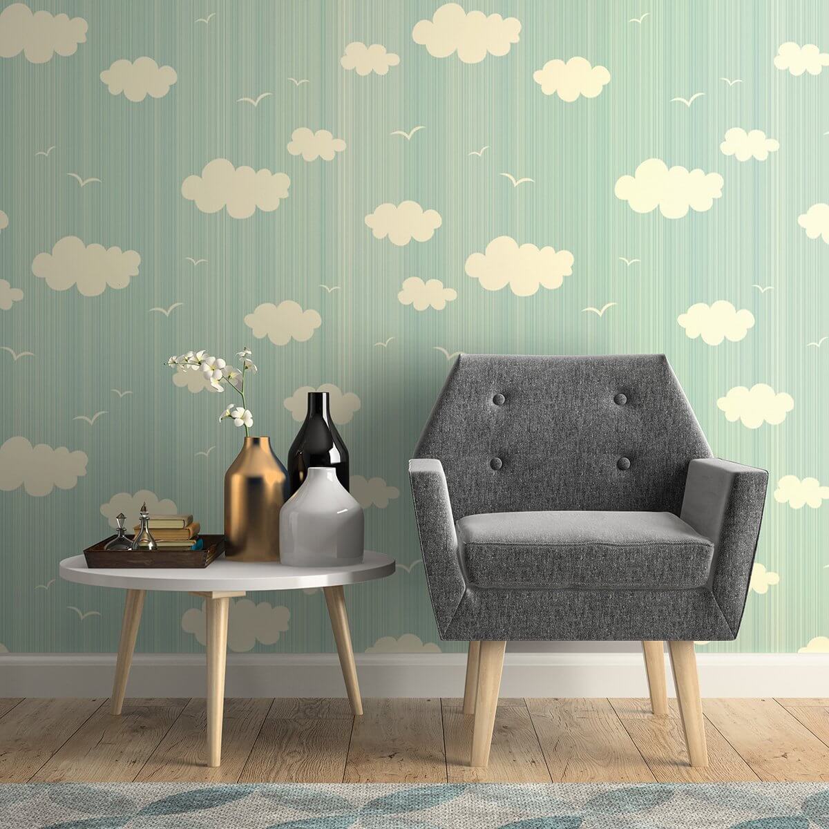 Blue and White Clouds Baby Peel and Stick Removable Wallpaper 8827 - Self-Adhesive Nursery Wall Decor for Boys & Girls - Perfect for Bedroom, Playroom, and Daycare Walls