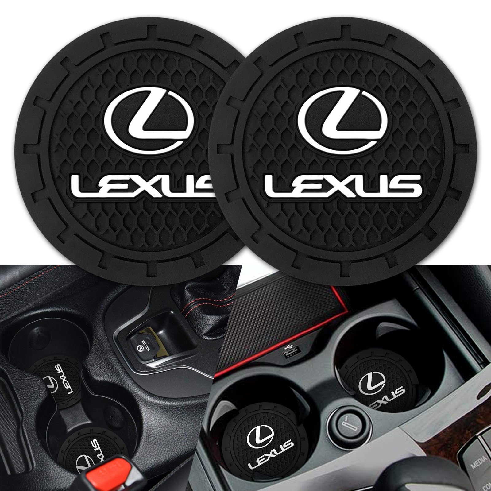 Premium Silicone Anti-Slip Cup Holder Coaster for Lexus RX350 UX200 NX300 IS300 ES350 GS350 GX460 LX570 RC300 LC500 - 2 Pack (2.75