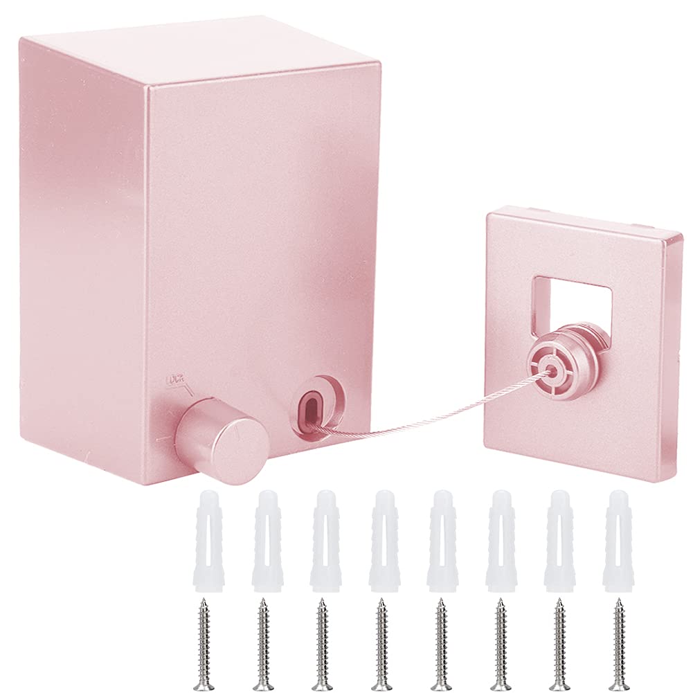 Retractable Clothesline for Indoor & Outdoor Use - Wall Mount Drying Rack for Laundry, Hotel, Home, Balcony (Pink) - Space Saving Solution for Small Apartments & Travel