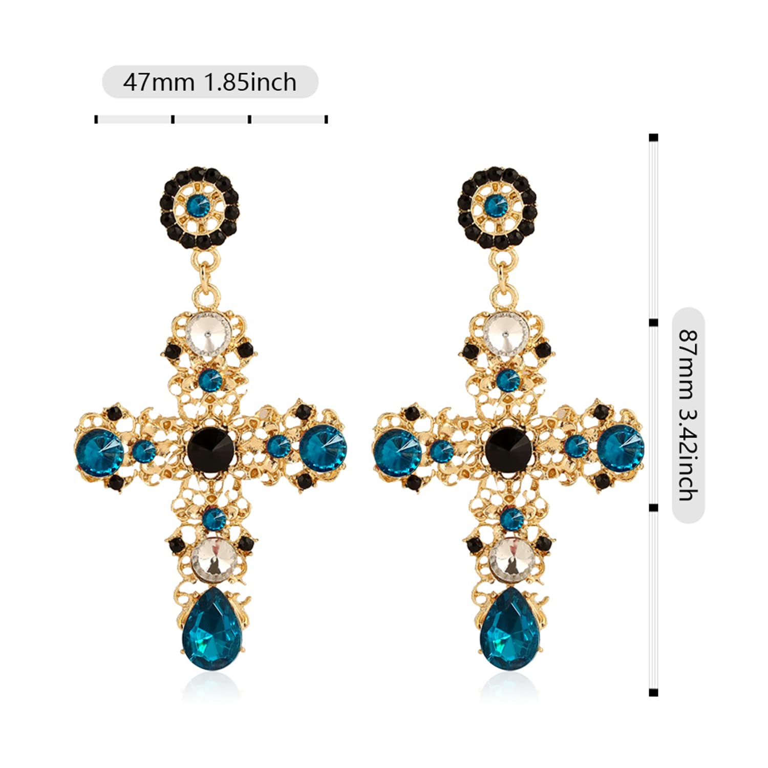 Stylish Gold Cross Red Heart Earrings with Sparkling Crystals - Baroque Hollow Drop Dangle Earrings for Women & Teens | Perfect for Parties, Gifts & Special Occasions