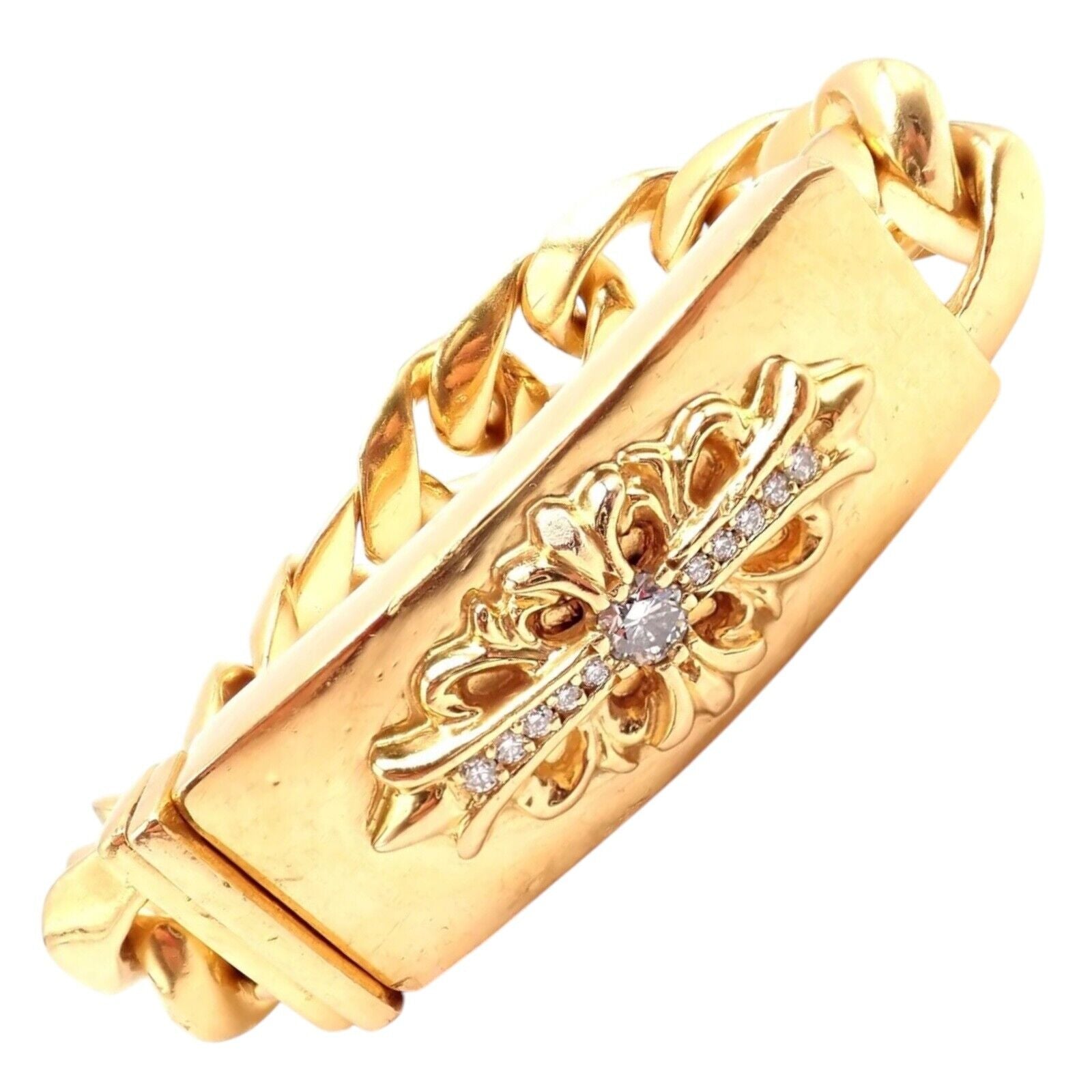 Authentic Chrome Hearts 22k Yellow Gold Diamond Heavy Link ID Bracelet for Men & Women - Luxury Vintage Jewelry Gift for Anniversary, Birthday & Special Occasions