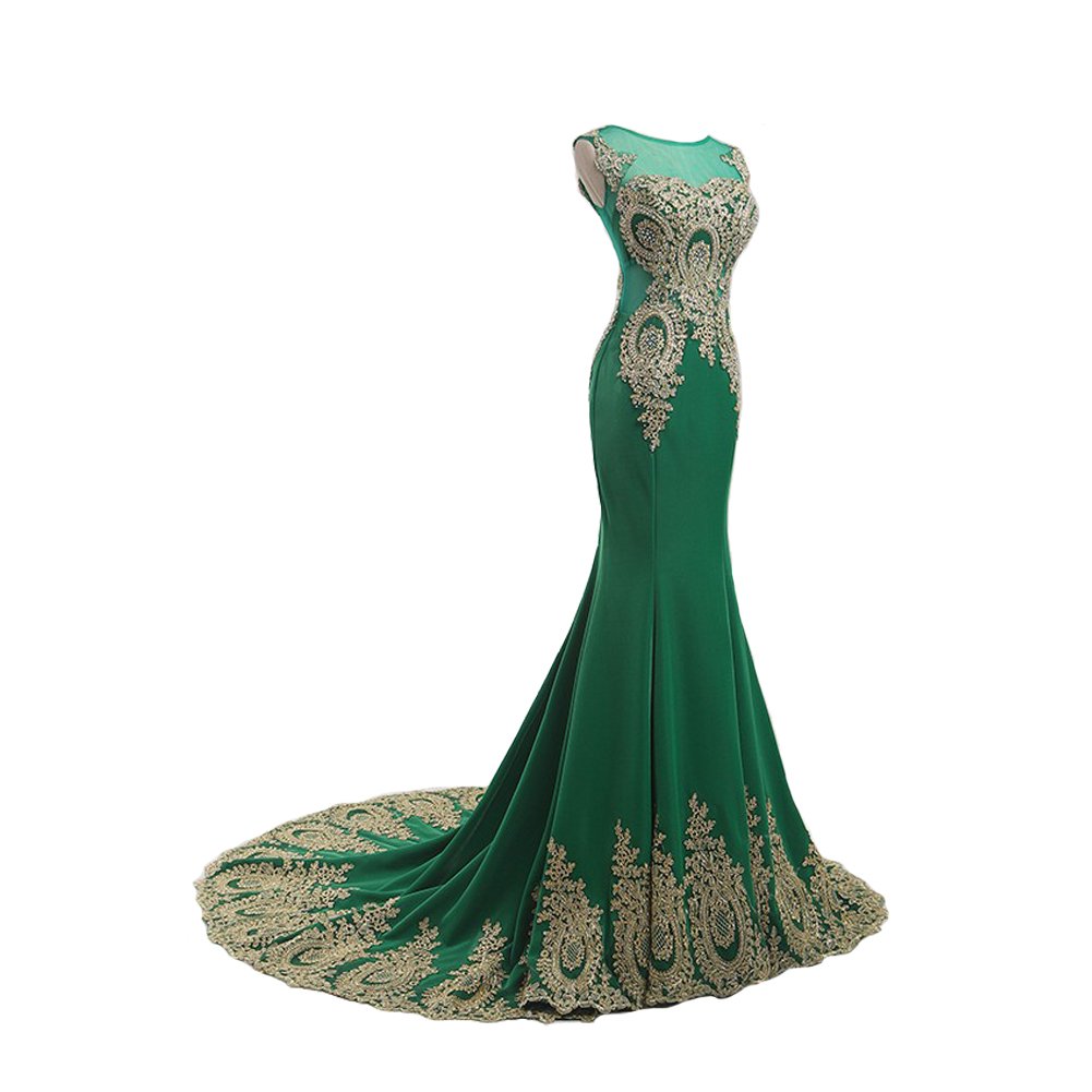 Kivary® Gold Lace Mermaid Evening Dress - Elegant Green Tulle Formal Gown for Prom, Homecoming, Wedding Guest & Special Occasions