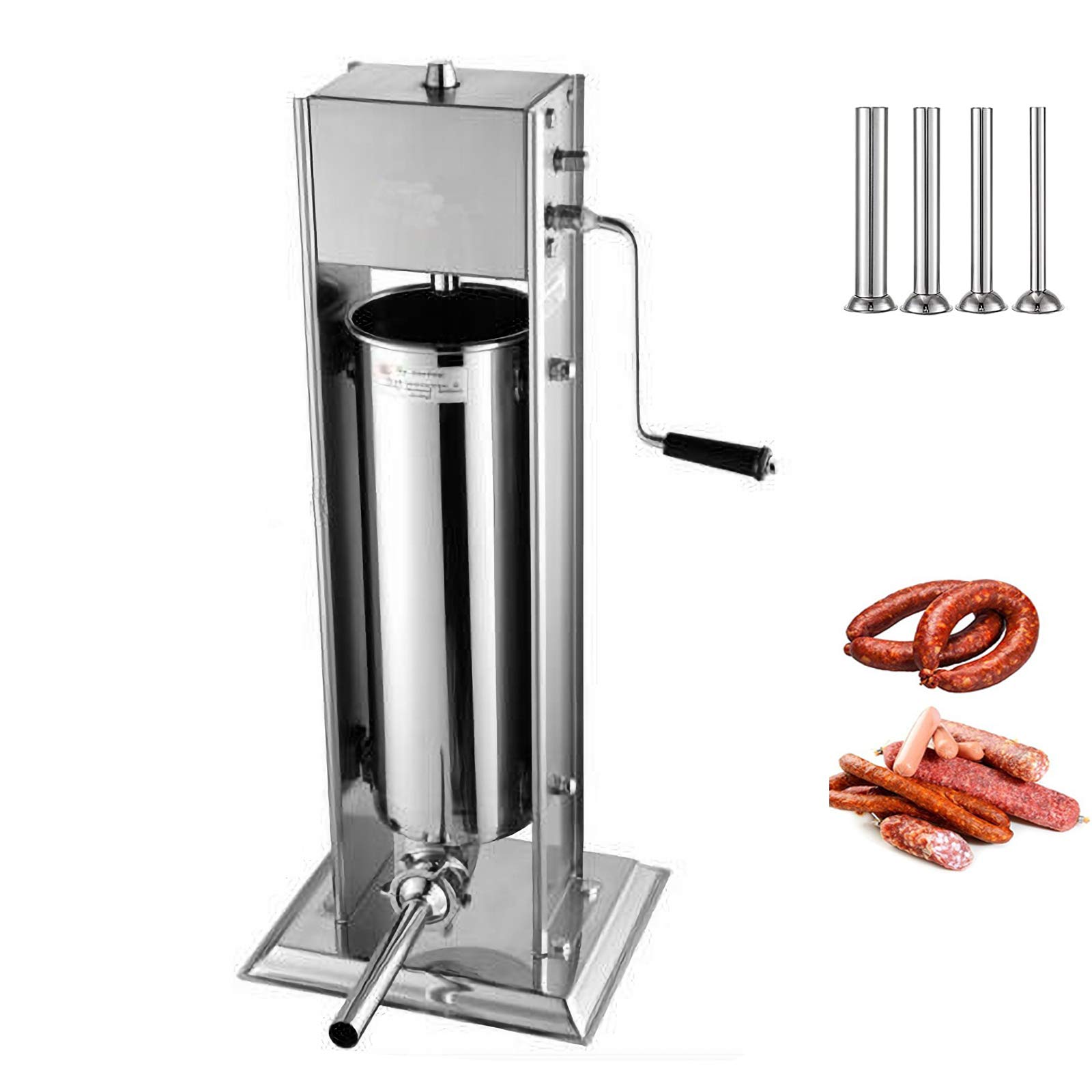 INTSUPERMAI 7L Manual Sausage Stuffer - Stainless Steel Vertical Meat Grinder with 2-Speed Adjustment & 4 Stuffing Tubes - Perfect for Home Kitchen, Butcher Shop, and Sausage Making Business