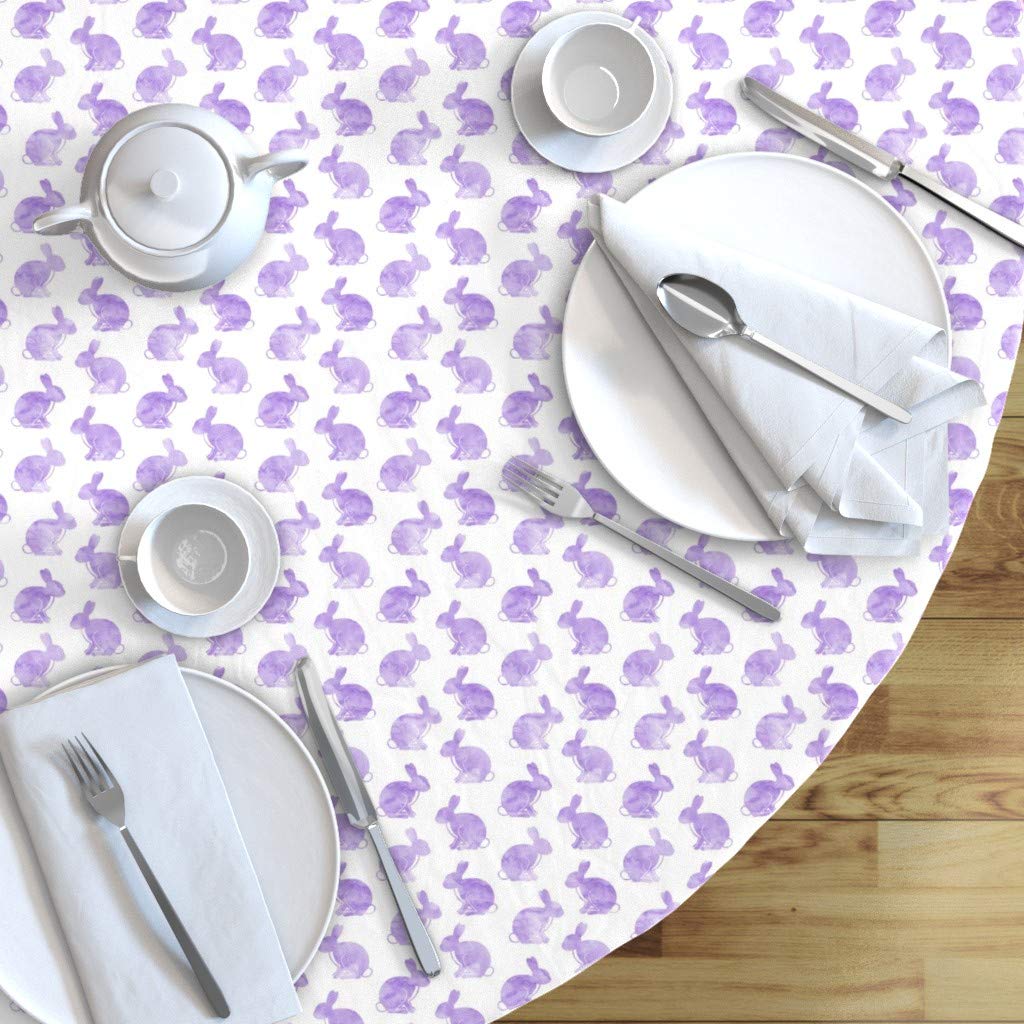 Custom Watercolor Bunnies Purple Easter Rabbit Cotton Sateen Tablecloth - 70