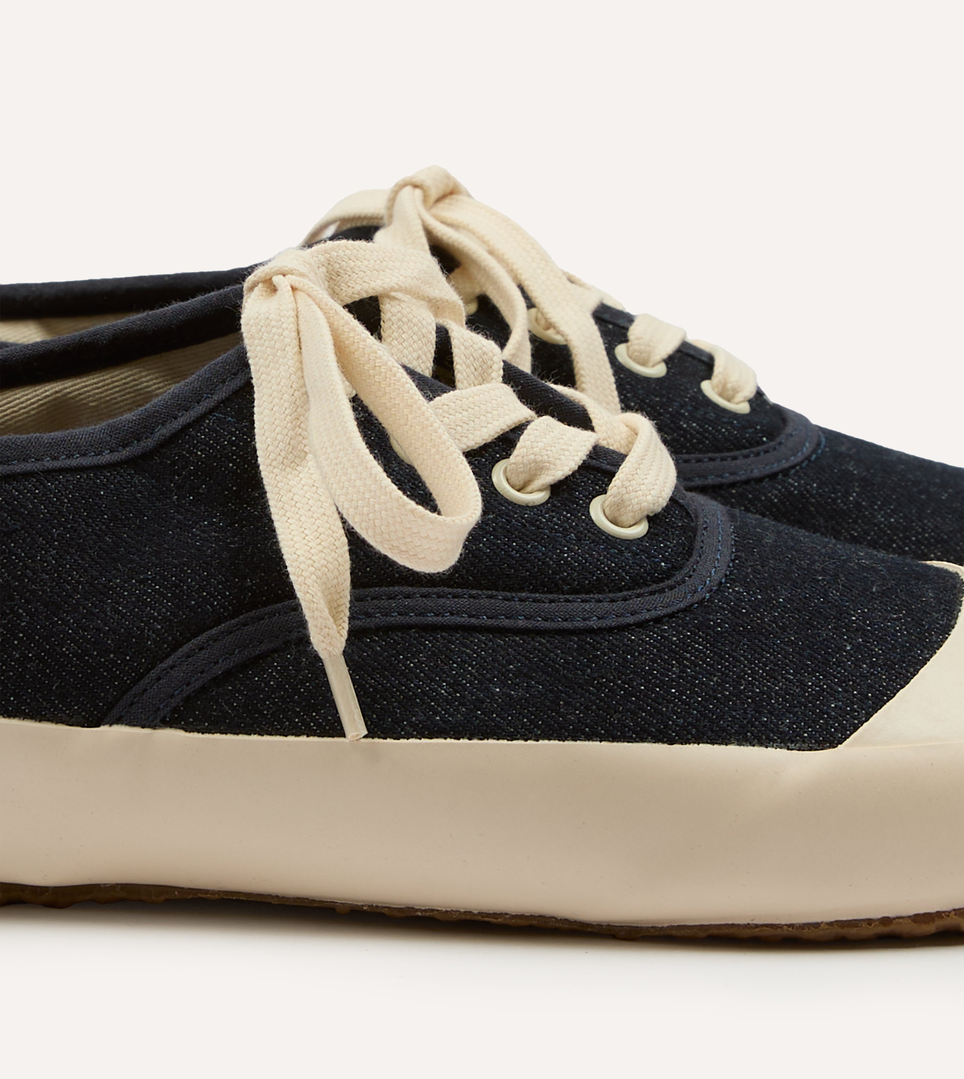 Vintage Denim Military Trainer Shoes by Drake's - Authentic Reproduction of Found Denim - Perfect for Casual Wear, Outdoor Adventures & Street Style Fashion