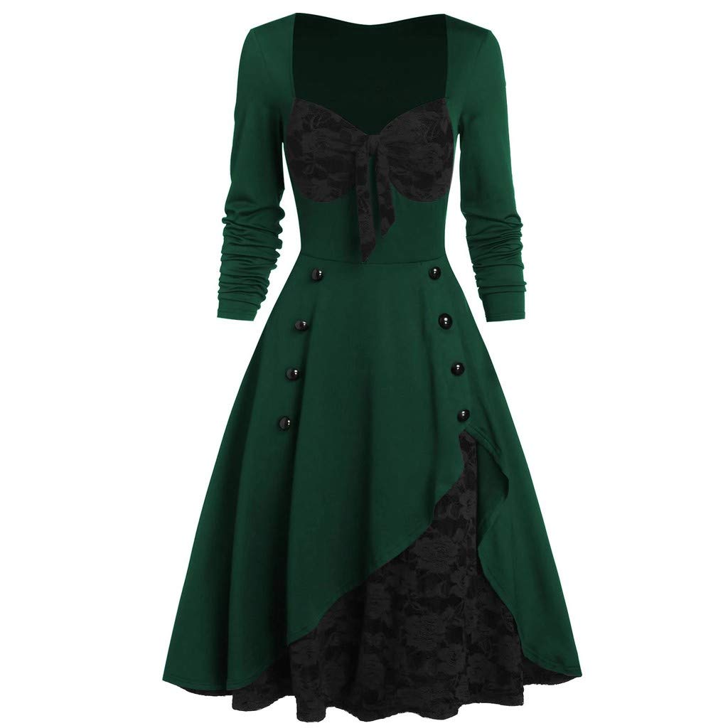 Vintage Lace Floral Button Insert Plus Size Women's Party Dress with Mock Bowknot - Elegant Shift Dress for Weddings, Cocktails & Special Occasions