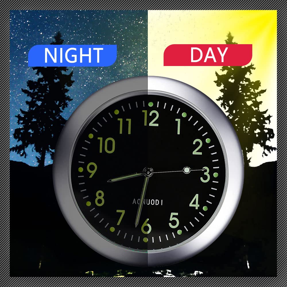 Mini Analog Car Clock - Stick on Dashboard Quartz Clock with Luminous Dial for Cars, Boats, Bikes & Home Use - Black Glow-in-the-Dark Design for Nighttime Visibility