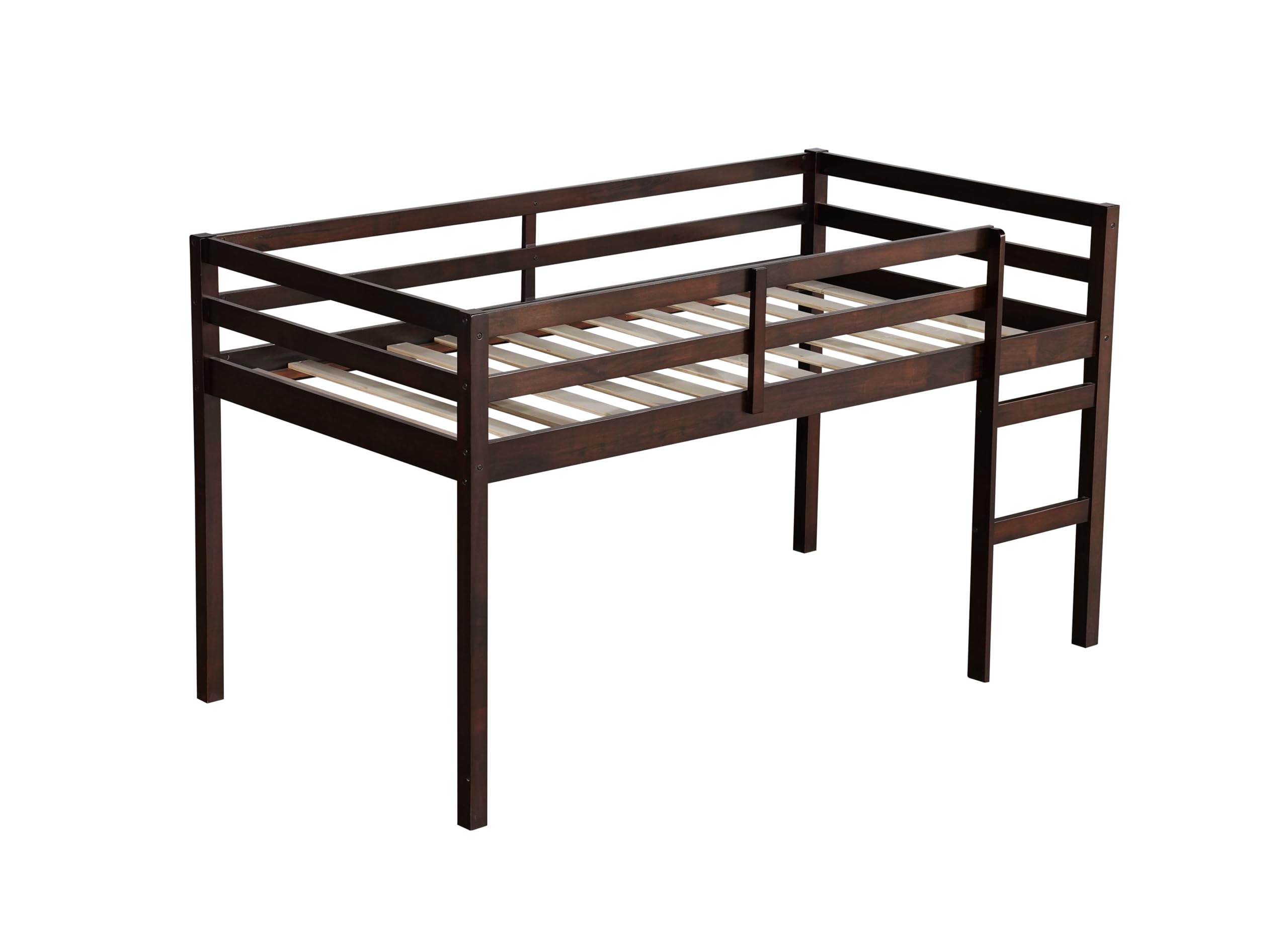 Bellemave Twin Size Wooden Loft Bed for Kids with Ladder - Low Bunk Bed in Espresso Finish - Perfect for Small Bedrooms, Dorm Rooms & Space-Saving Kids' Rooms