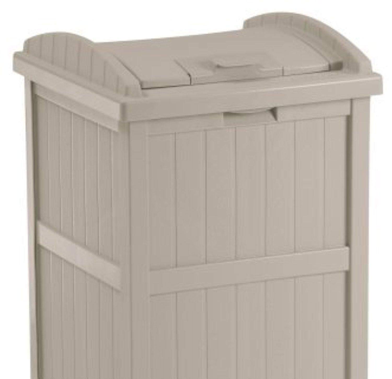 Suncast 33 Gallon Outdoor Trash Hideaway - Durable Resin Garbage Bin with Lid, Taupe (6 Pack) - Perfect for Patio, Backyard, and Garage Waste Storage