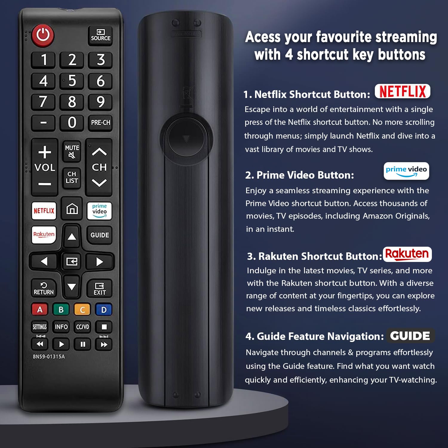 Universal Samsung TV Remote Control with Netflix/Prime Video/Rakuten TV Buttons - Compatible with QLED UHD HDR LCD Frame Curved 4K 8K Smart TVs | Perfect for Streaming, Gaming & Home Entertainment