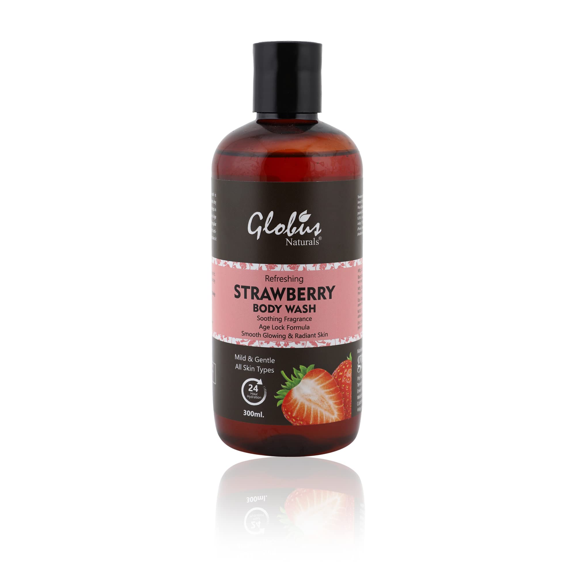 Globus Naturals Refreshing Strawberry Body Wash 300ml - Hydrating & Moisturizing Shower Gel for Soft Skin - Perfect for Daily Use & Spa Days