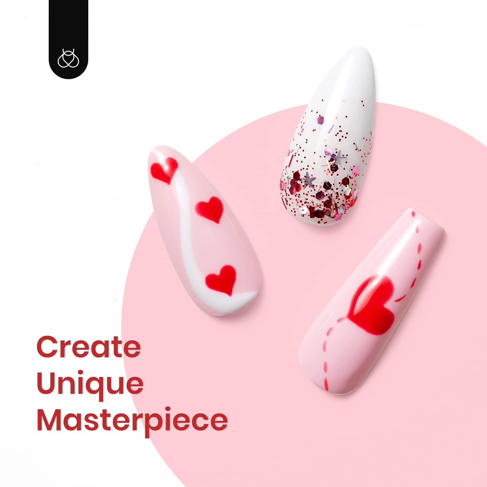 Beetles 6 Colors Pink Gel Nail Polish Set - Soak Off UV LED Nail Kit with Red, Nude, Pink, White & Glitter Shades | Fall in Love Collection | Perfect for Home Manicures, Nail Salon Use & Gift for Women & Girls