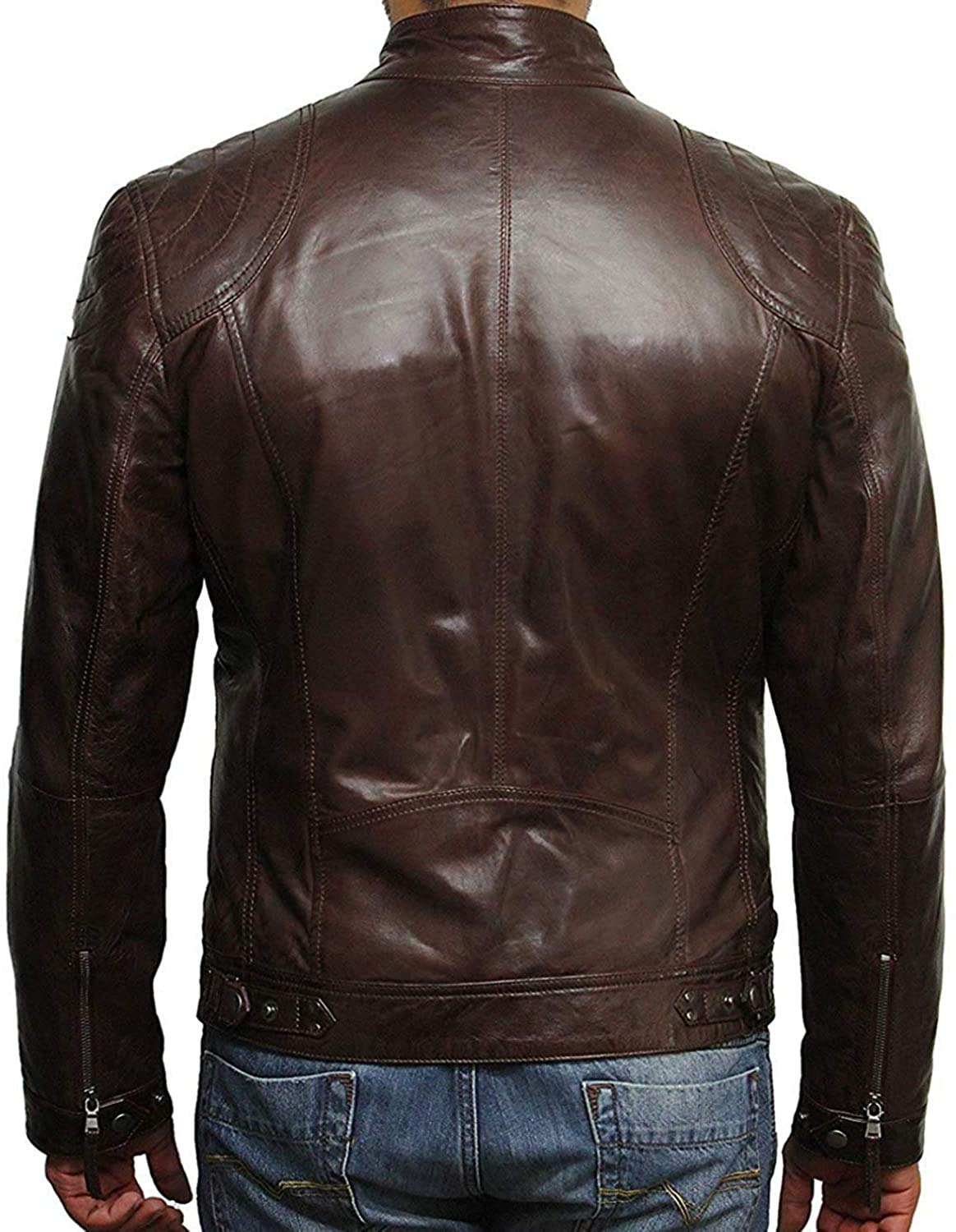 BRANDSLOCK Men's Black Real Lambskin Leather Jacket - Distressed Cafe Racer Motorcycle Biker Jacket for Riding & Casual Wear | Genuine Leather Outerwear for Men