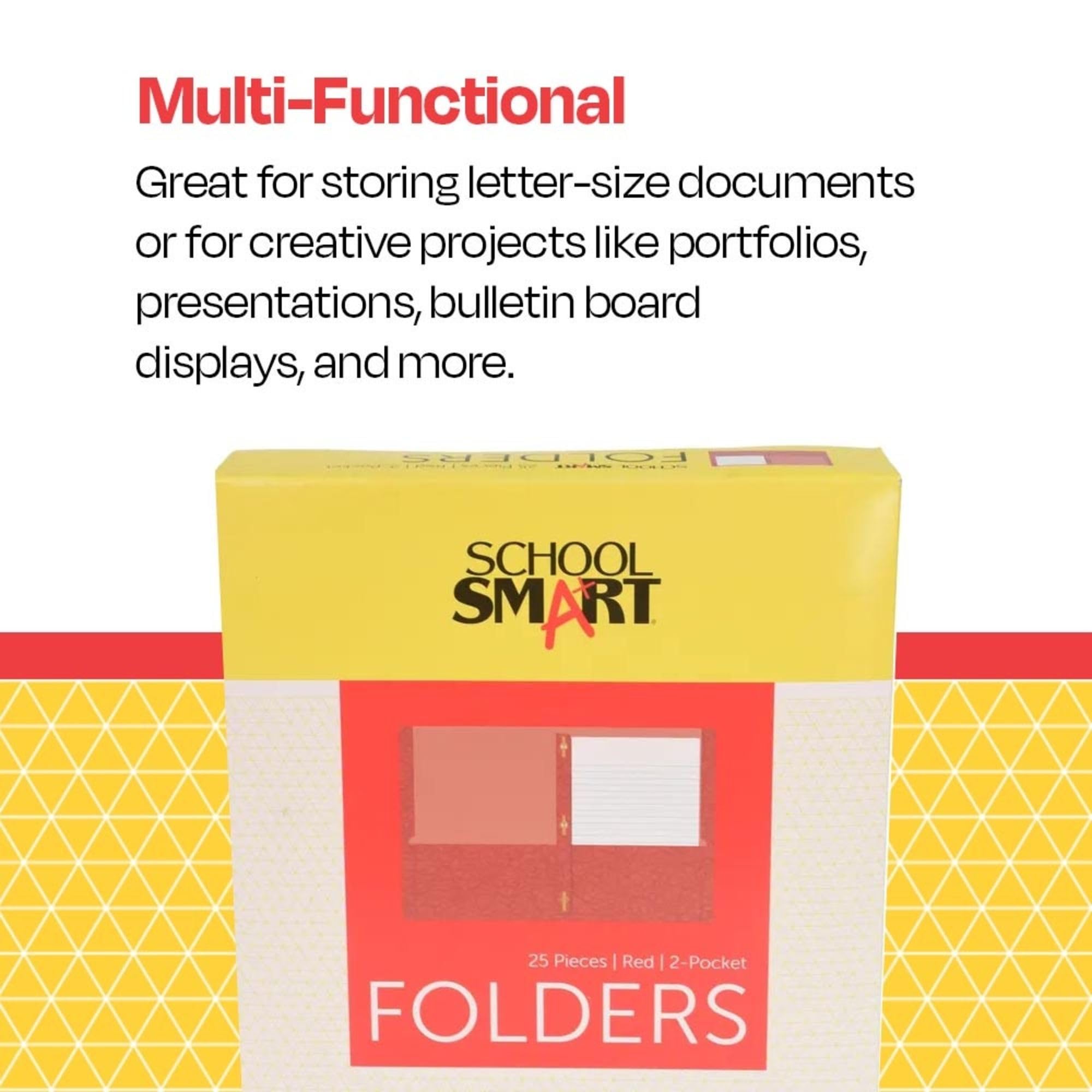 School Smart 2-Pocket Folders with Fasteners - Red, Pack of 25 | Durable Plastic Folders for Classroom Organization, Homework & Document Storage | Perfect for Students, Teachers & Office Use