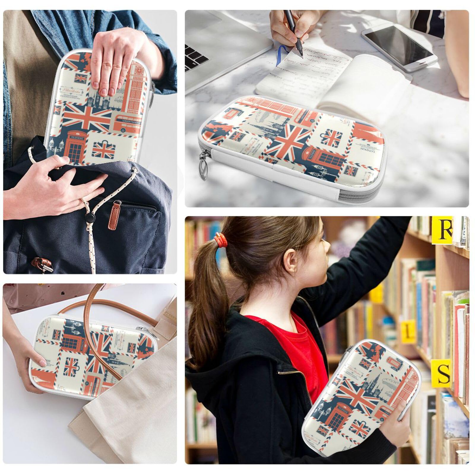 Retro London Marble Pencil Case - Zipper Organizer for School & Office Supplies