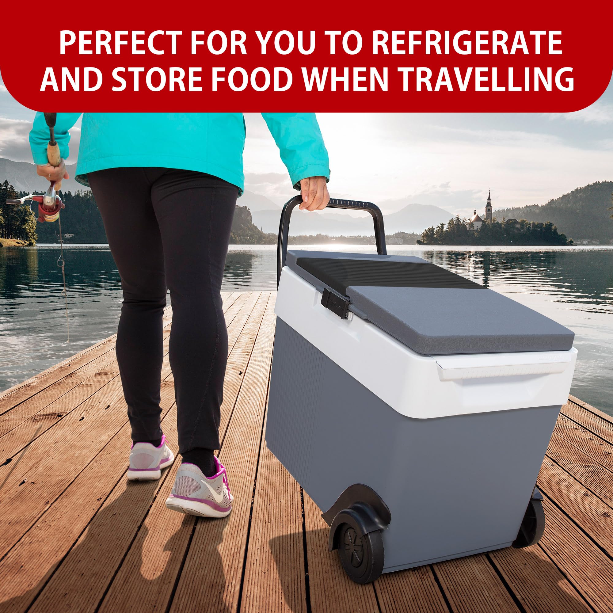 Koolatron 33 qt (31 L) Electric Portable Cooler & Warmer - 12V Car Fridge for Camping, Travel, Road Trips - Thermo Electric Cooler with Wheels & DC Power Cord - Perfect for Picnics, Tailgating & Outdoor Adventures (Gray/White)