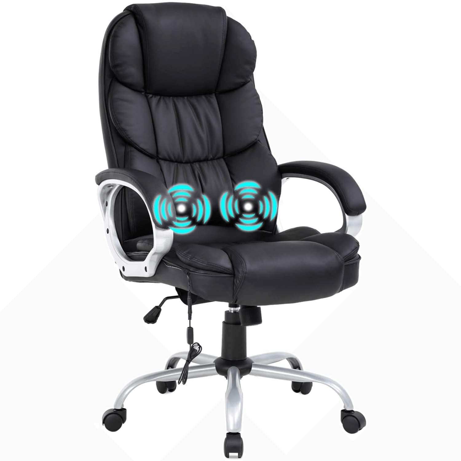Ergonomic Big and Tall Executive Office Chair with Lumbar Support & Headrest - Adjustable PU Leather Massage Computer Chair with Armrests & Swivel Wheels for Adults - Perfect for Home Office, Gaming & Workspaces (Black)