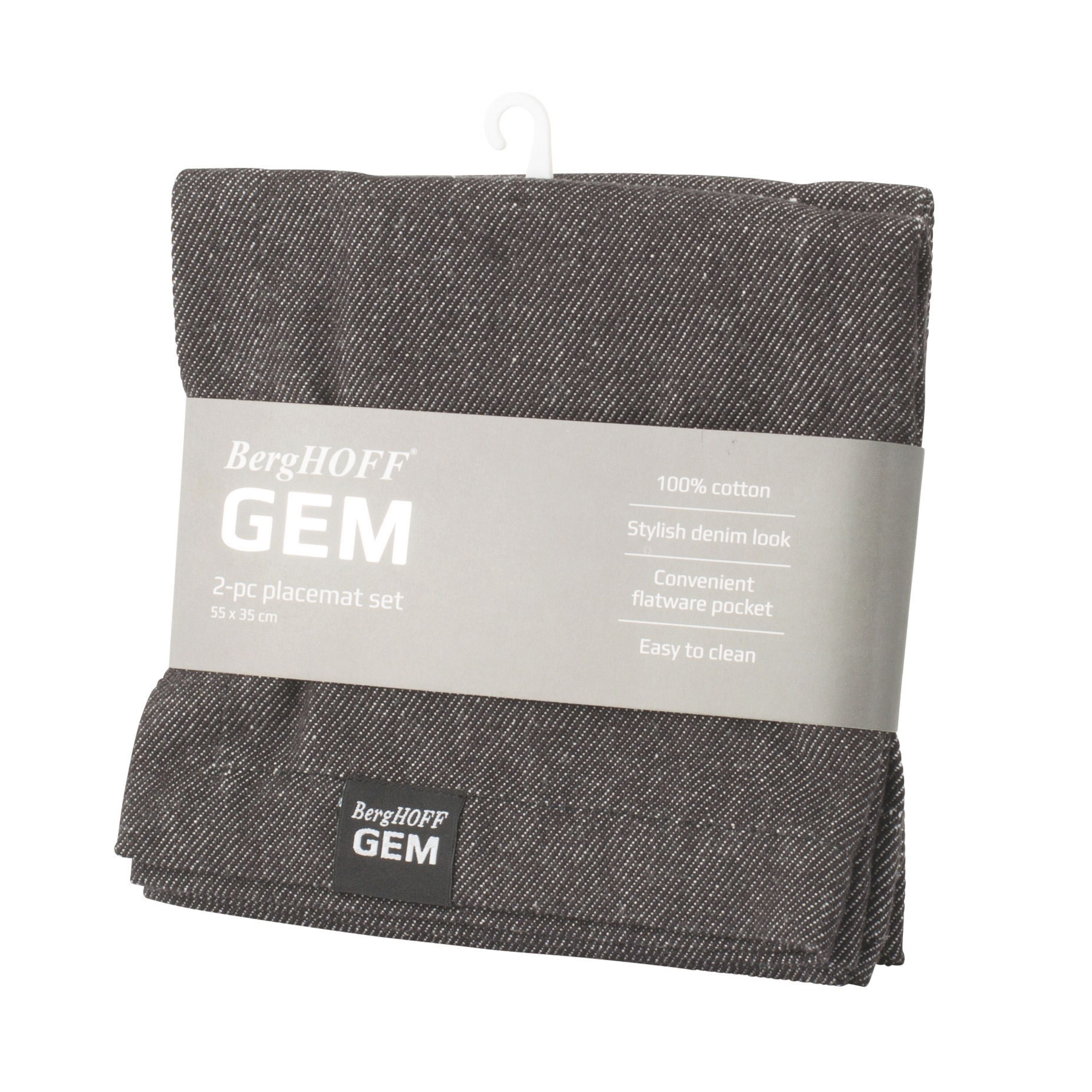 BergHOFF GEM 2-Piece Placemat Set - Premium Grey Table Mats for Dining & Kitchen Decor | Elegant Place Settings for Dinner Parties, Holiday Meals & Everyday Use