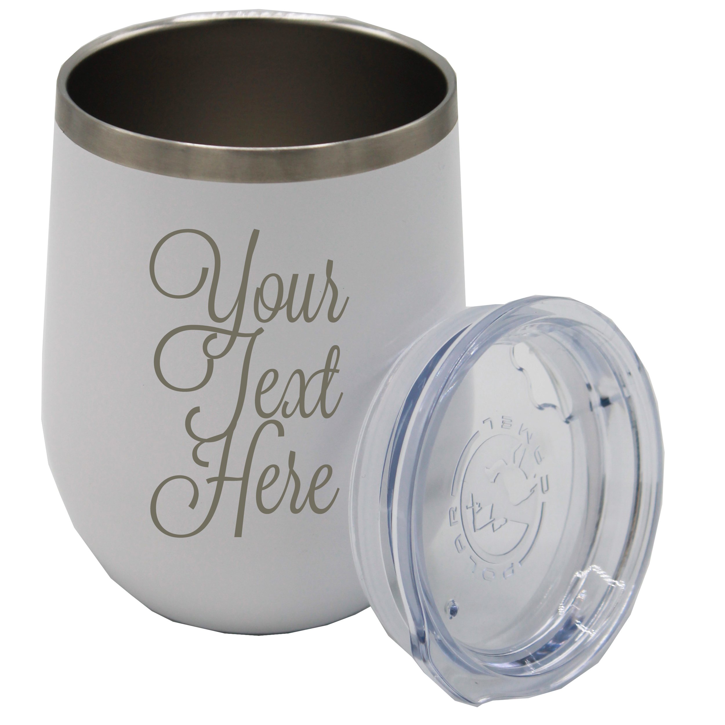 Personalized Insulated Wine Tumbler with Custom Monogram - Stemless Wine Cup for Gifts, Weddings & Parties - Keep Drinks Cold/Hot - White (Your Text Here) - Perfect for Anniversary Gifts, Bridal Showers & Outdoor Events