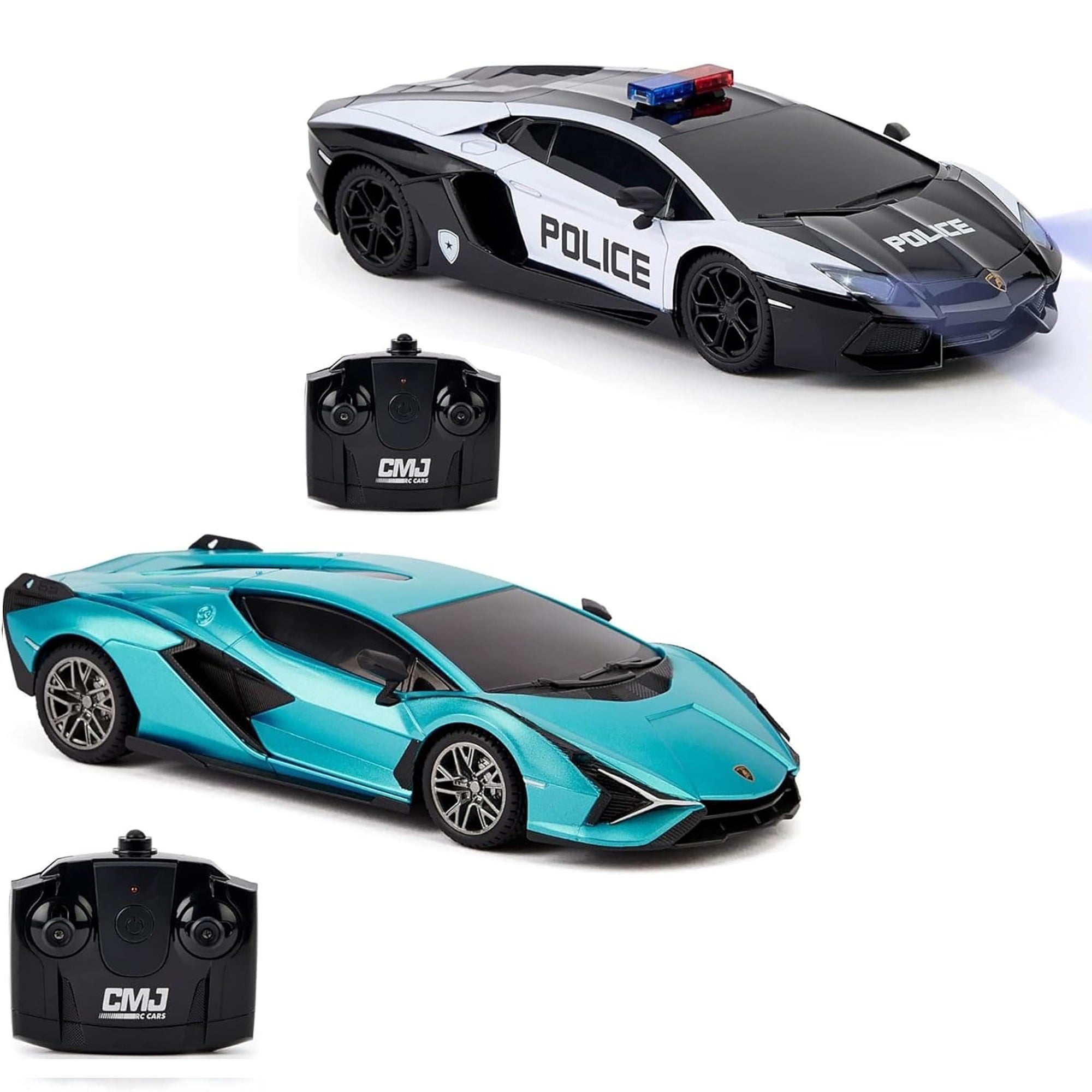 1:24 Scale Remote Control Lamborghini Sián & Aventador Police Twin Pack RC Cars - High Speed Racing Toys for Kids & Adults, Perfect for Indoor/Outdoor Play and Car Collection Display