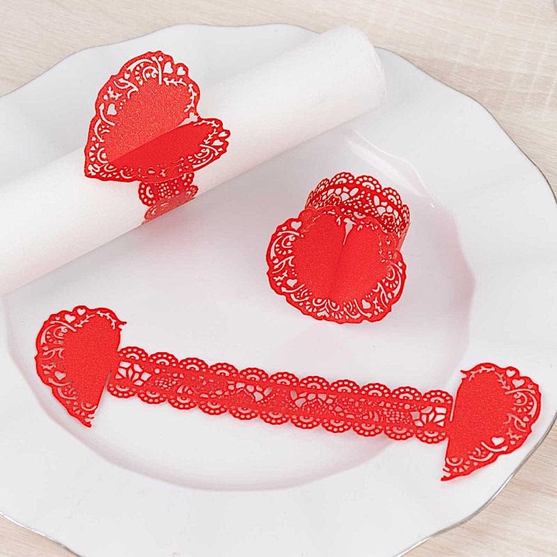 12 Pack Shimmery Laser Cut Heart Napkin Rings with Elegant Lace Pattern - Perfect for Wedding, Valentine's Day & Romantic Dinner Table Decor