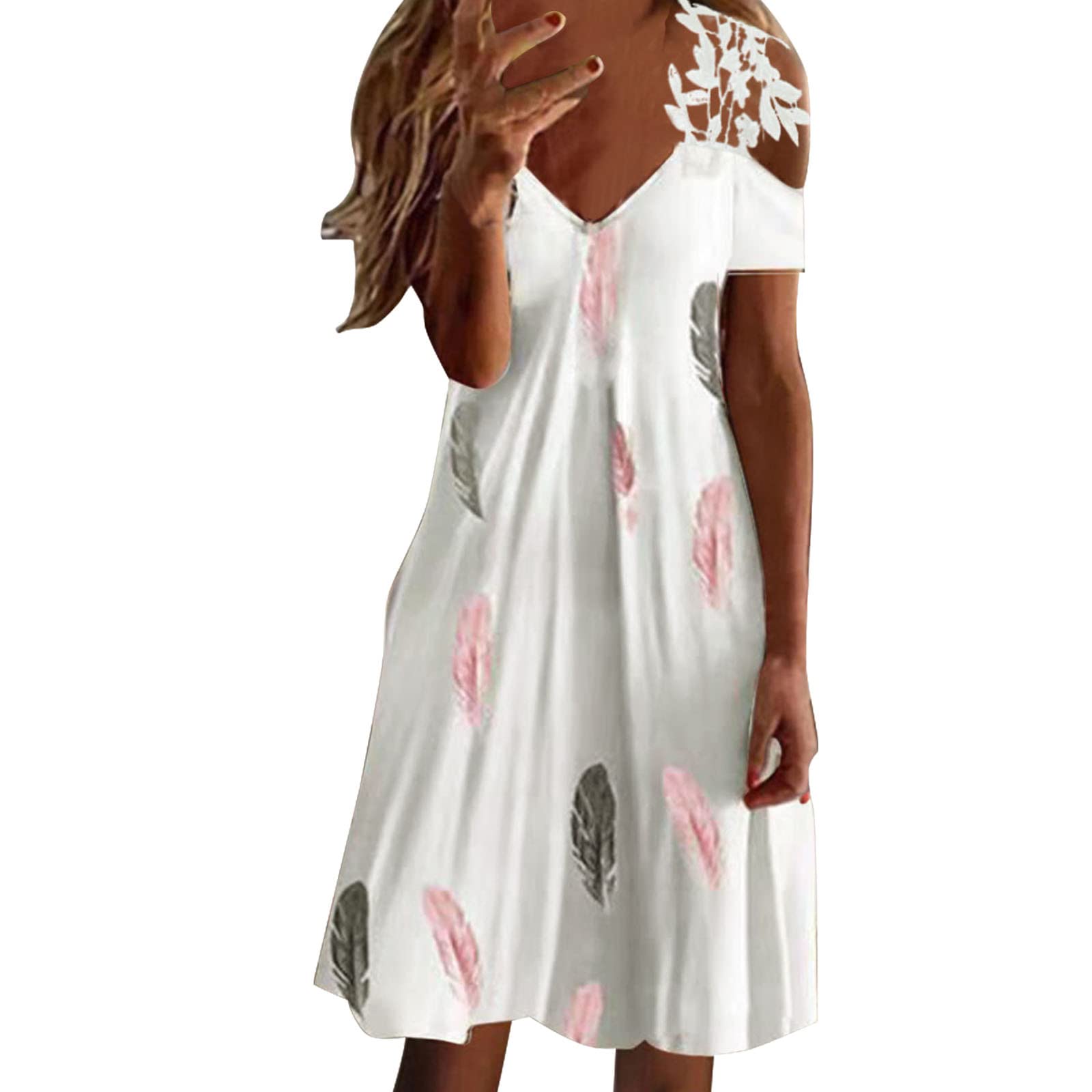 Women's Floral Print V-Neck Loose Summer Dress - Off Shoulder Casual Beach Sundress for Women | Perfect for Beach Vacations, Pool Parties & Summer Outings