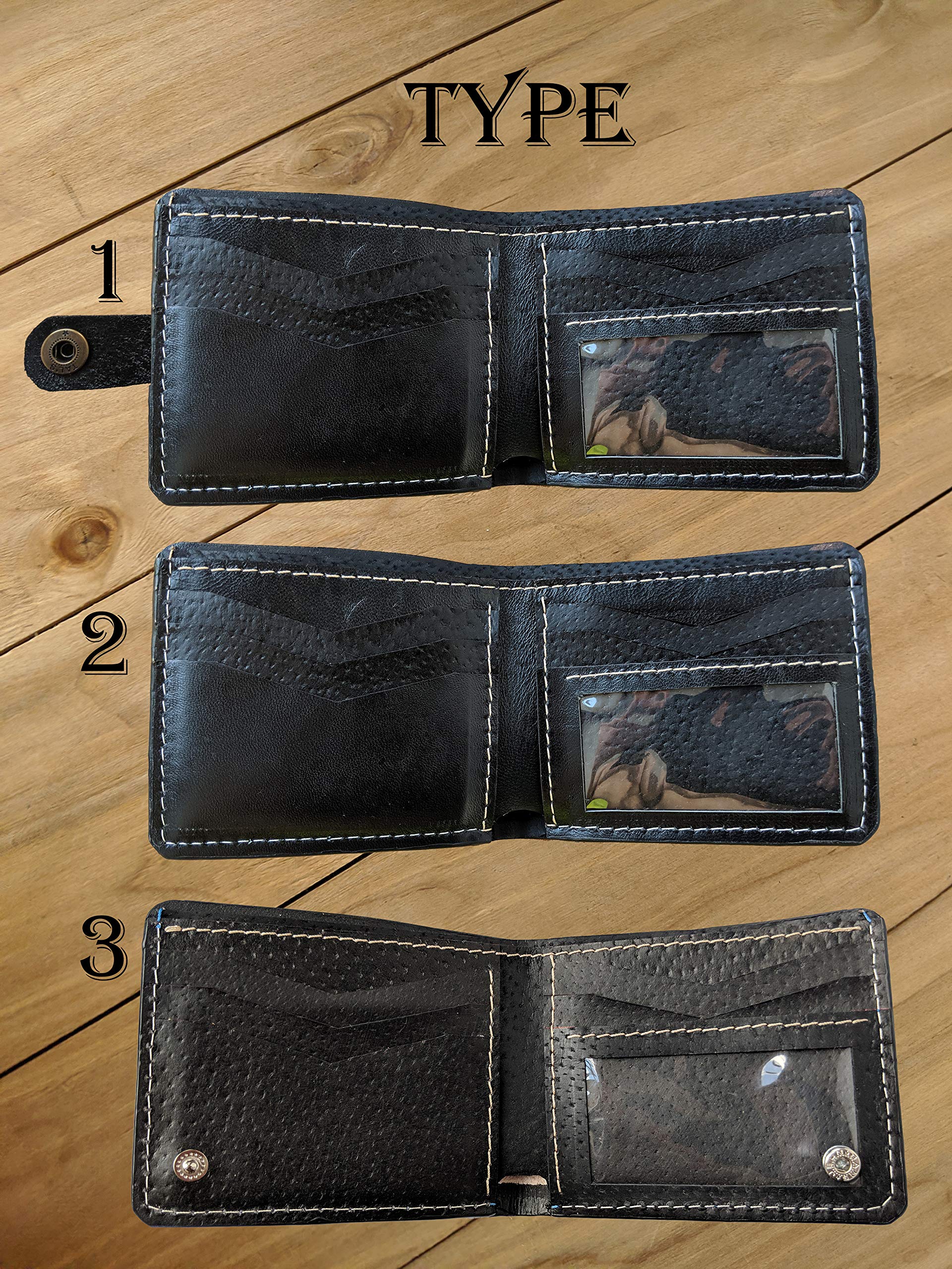 **Handmade 3D Genuine Leather Bifold Wallet for Men - Gray Wolf Carved & Tooled Design with Airbrush Art - Custom Personalized Gift for Dad, Husband, or Boyfriend (A28)**    *(Perfect for Everyday Use, Travel, Gifting, and Special Occasions)*