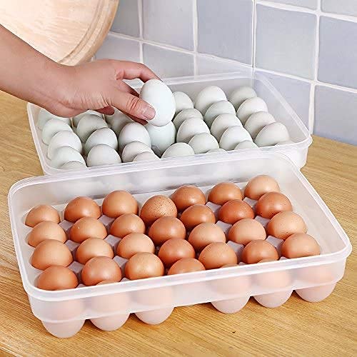 Sooyee 2 Pack Clear Plastic Egg Holder for Refrigerator - Stackable Deviled Egg Tray Storage Container with Lid, Holds 68 Eggs - Perfect for Kitchen Countertop, Picnic, Party & Holiday Food Prep