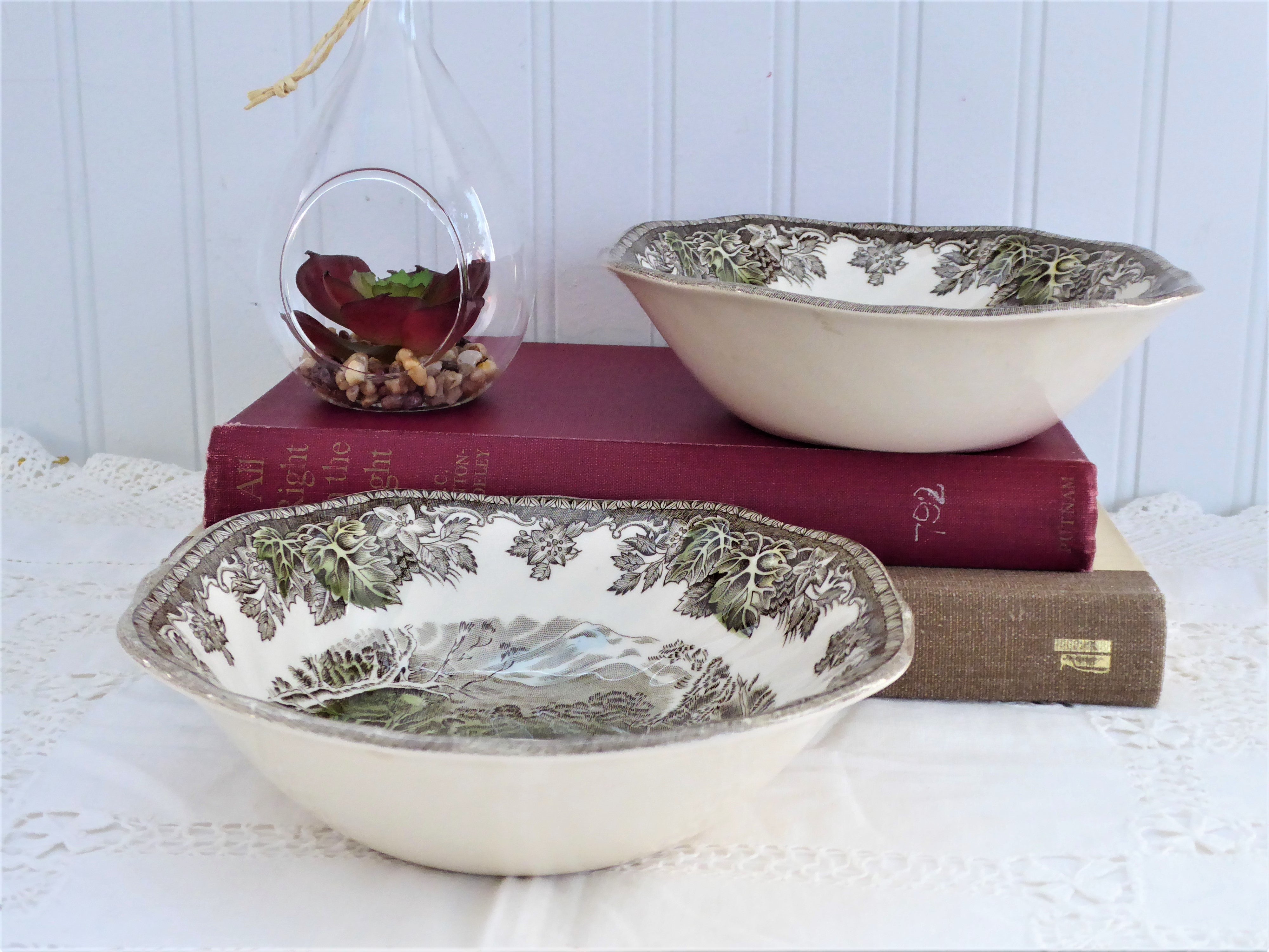 Johnson Brothers Friendly Village Square Cereal & Soup Bowls Set of 2 - Vintage 1950s English Countryside Design - Perfect for Breakfast, Soup, or Display