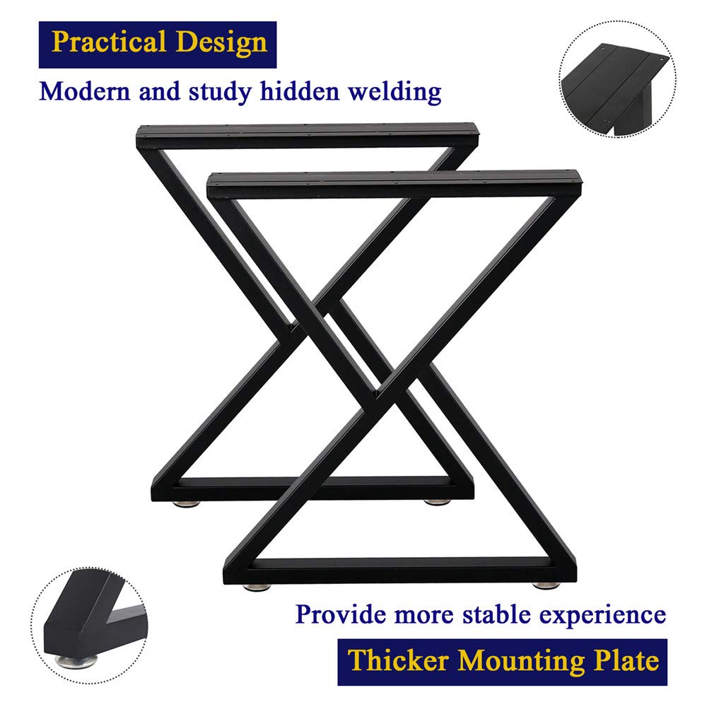 Heavy Duty 28 Inch Metal Table Legs - Industrial Black Z-Shaped Desk Legs for DIY Furniture (Set of 2, H28”xW24”) - Perfect for Home Office, Workshop & Industrial Style Tables