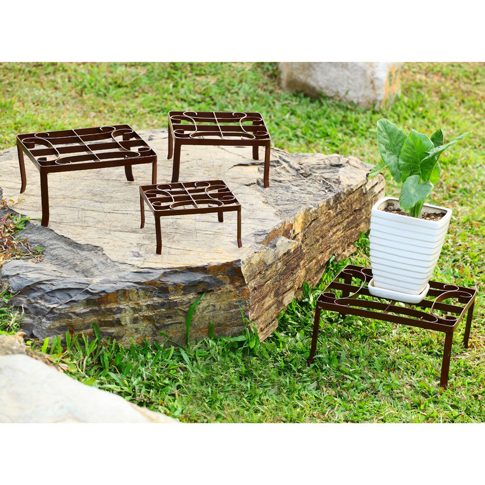 SPI Home 50761 Square Nested Plant Stands Set of 4 - Modern Indoor Outdoor Flower Pot Holder for Living Room, Patio, Garden Decor