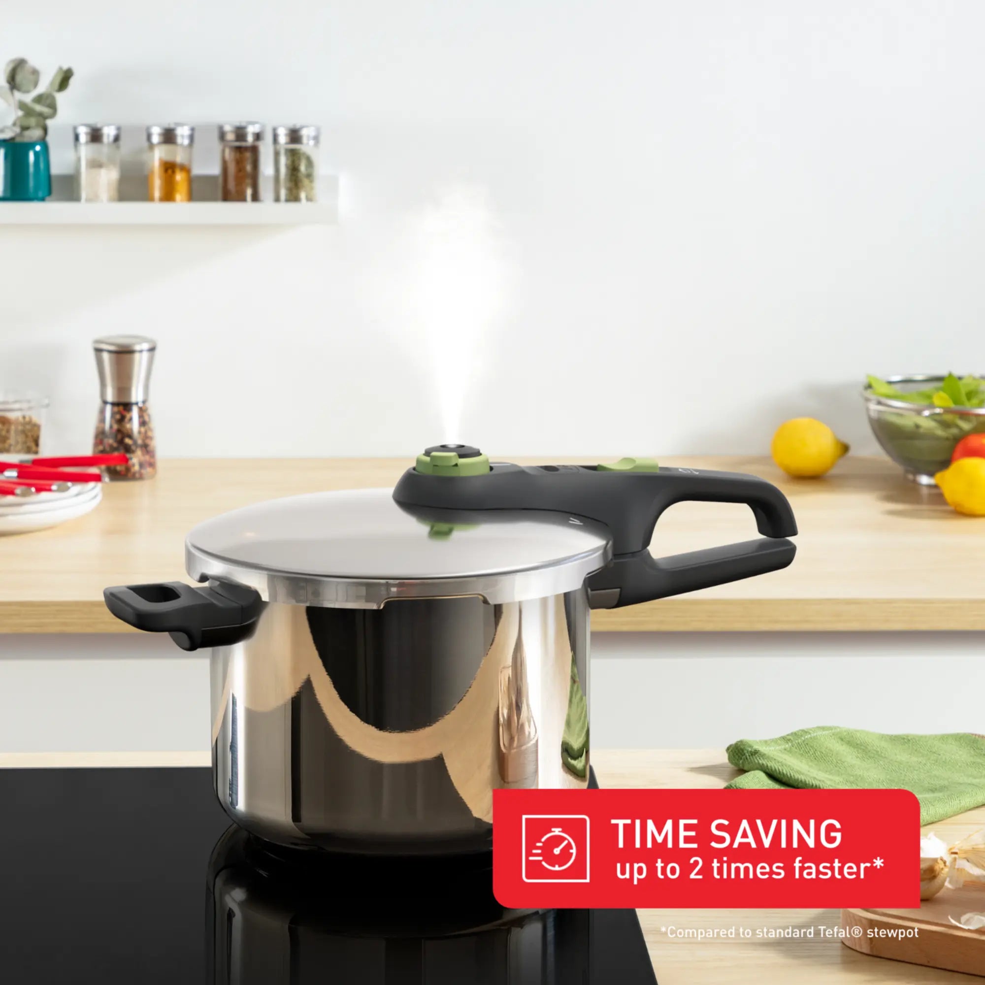 Tefal Secure Trendy 6L Stainless Steel Induction Pressure Cooker - Fast & Safe Cooking for Soups, Stews & Meals | Perfect for Home Chefs & Busy Families