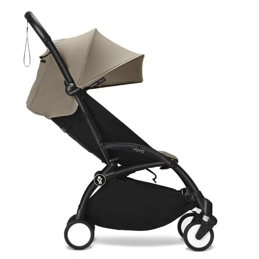 Stokke YOYO 3 Lightweight Baby Stroller for Ages 6+ Months - Black Frame & Taupe Fabric - Compact Foldable Travel Stroller for Airplanes, Shopping & City Walks